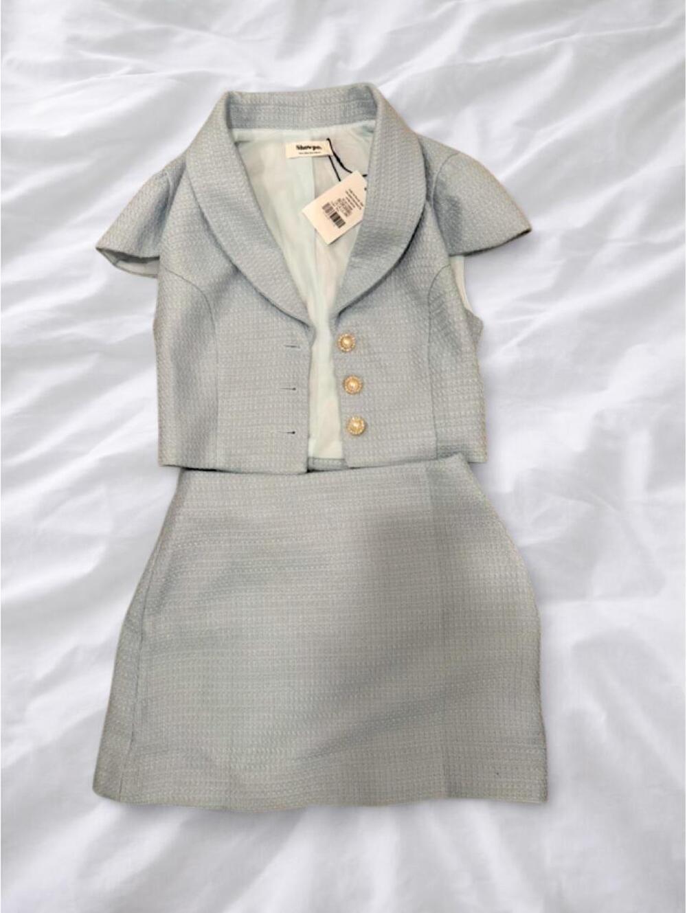 NWT Showpo Blue Tweed Two Piece Skirt Set